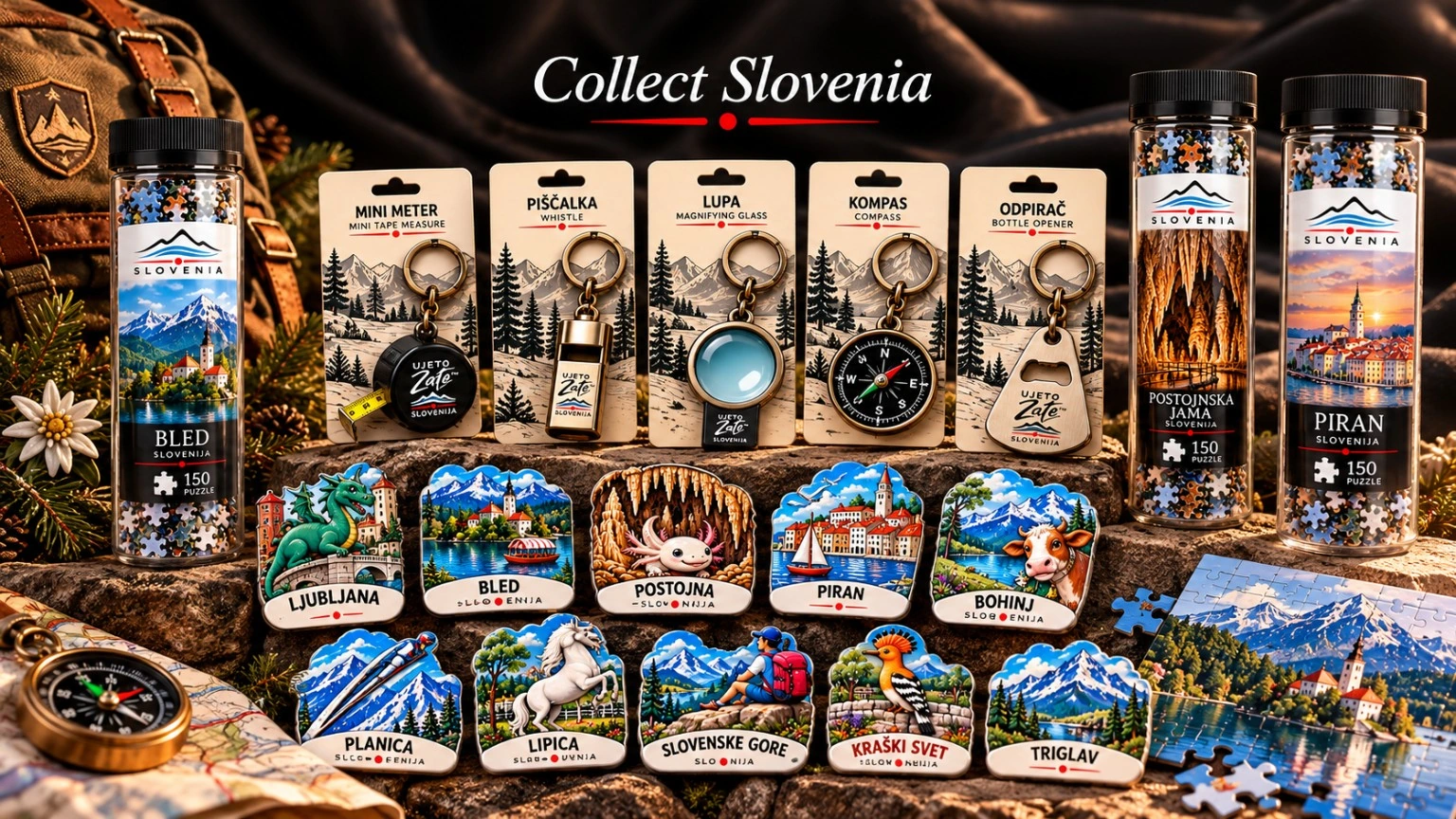 Collect Slovenia — obišči, odkrij, zberi: zbirateljska kolekcija slovenskih spominkov UJETO Zate ob Blejskem jezeru